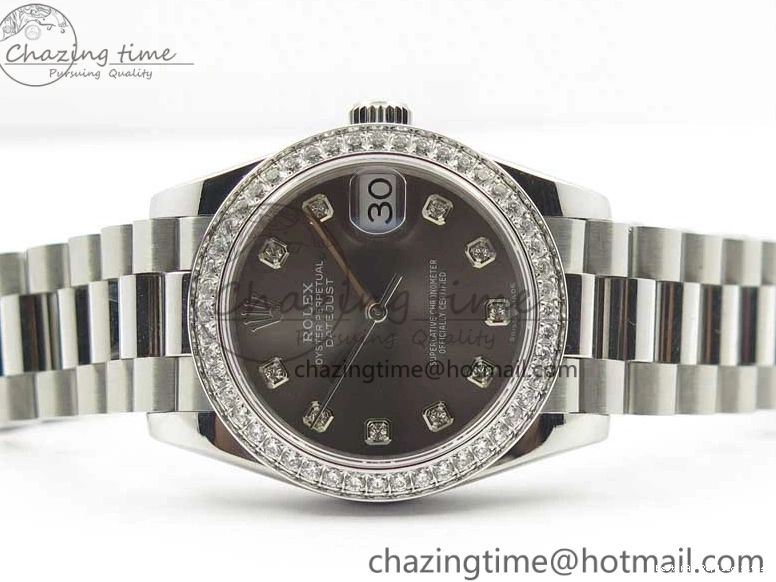 Good Copy Rolex Watches Markers Dial Best Gray Datejust Maker 3091 SS Crystals 31mm on Bracelet 278275 Flexible BP Bezel SS Crystal President Edition 0111